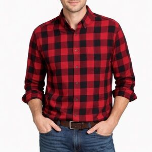 Red Black Buffalo Check Plaid Flannel Shirt Large
